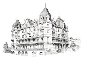 Obraz premium PNG Hotel drawing sketch architecture.