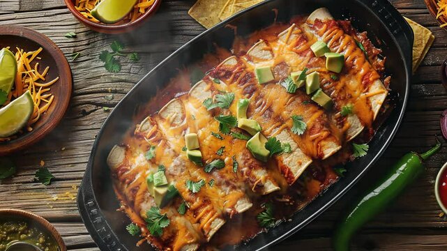 Enchiladas on the table moves with smoke around