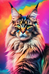 Maine coon cat Aqua color painted art style soft colors painted style 