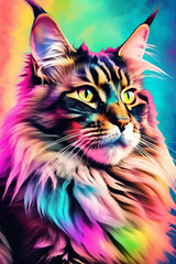 Maine coon cat Aqua color painted art style soft colors painted style 