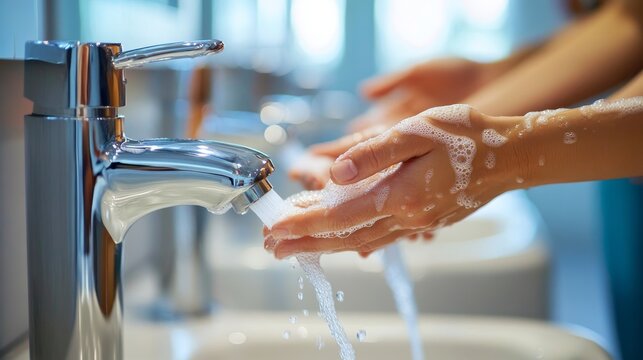 People practicing handwashing in various settings  home, workplace, and public environments
