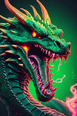 Fototapeta premium chinese dragon statue chinese dragon statue green hybrid mythical creature Fairy Tales stories nightmares 
