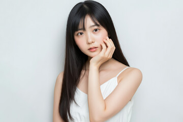 Fototapeta premium 顔を触る女性, 美容広告のイメージ