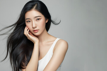 Fototapeta premium 顔を触る女性, 美容広告のイメージ