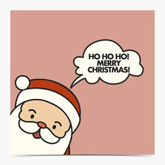 Merry Christmas funny greeting card, postcard, invitation with chubby Santa Claus on pink background, vector illustration