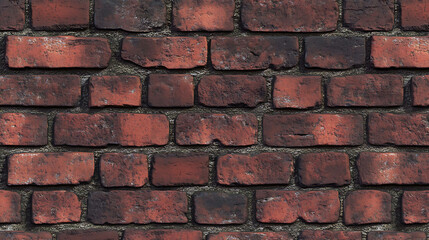 A weathered brick wall with a rustic red color and uneven mortar joints.
