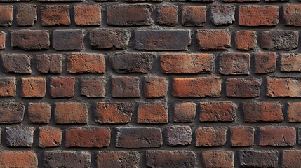 Obraz premium A brick wall with reddish-brown bricks, with dark grey mortar between them.