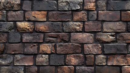 Obraz premium A wall of dark red bricks, some with a darker, almost black color.
