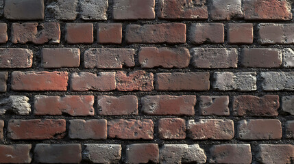 Fototapeta premium A brick wall with a mix of red, gray, and black bricks. The mortar is dark gray.