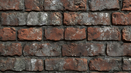 Obraz premium Red brick wall with dark mortar and white blotches.