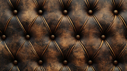 Fototapeta premium Closeup of brown leather upholstery with diamond-shaped tufting and button accents.