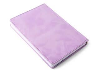 Lilac notebook on white background