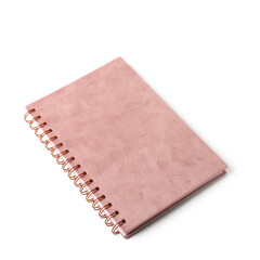 Pink notebook on white background