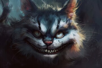 illustration of The Cheshire Cat grinning mischievously while fading away, with only his smile and eyes visible. 