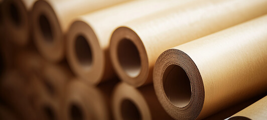 Close-up of rolls of brown kraft paper for packaging and decor