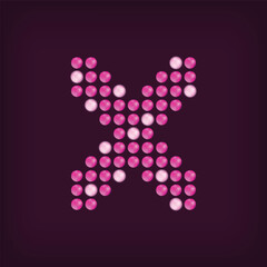 Unique led dot letter X design. LED glowing letters font. Decorative cinema text vector.