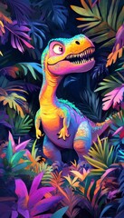 Playful Cartoon Dinosaur Vibrant Jungle