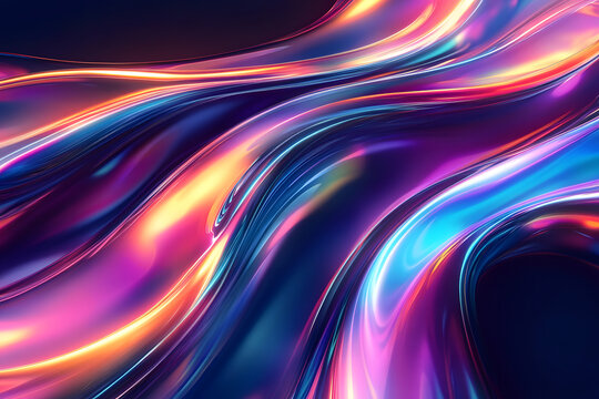 texture of liquid blue-orange gradient glass on a dark background. holographic colors. abstract wavy 3d background