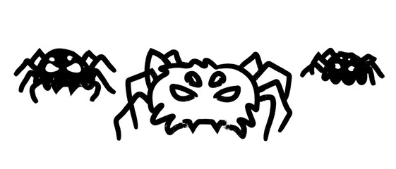 Spider sketch. Hand drawn vector illustration for Halloween. Black spiders isolated on a white background. Stylized as a pencil drawing.
