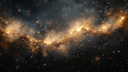 Obraz premium Cosmic Starry Galaxy with Glowing Nebula and Golden Dust in Space