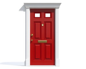 Bright red door with two windows, set in a white frame, symbolizing welcoming and security in home design.