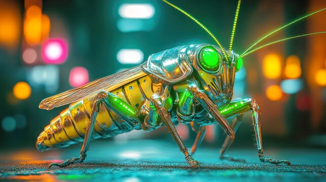 Futuristic Cyber Cricket in Neon Alley