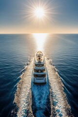 Obraz premium Luxurious yacht cruising across tranquil waters at sunset