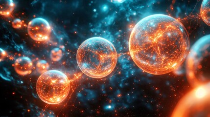 Illuminated Matrix: Futuristic Quantum Bubbles of Light and Energy with Vibrant Vibrations on Hi-Tech Background