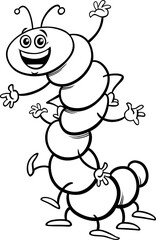 happy cartoon caterpillar insect animal character coloring page