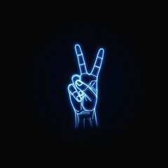 Naklejka premium Polygonal blue hologram of hand giving v sign on dark background.