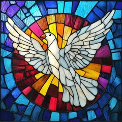 Obraz premium Stained glass depiction of the Holy Spirit in vibrant colors
