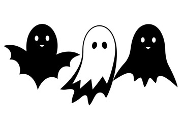 Cute Ghost Set, Perfect for Halloween and Spooky Themes - Flat Vector Illustration