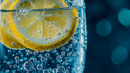 Hydration Bliss: Close-up of Refreshing Glass of Water with Lemon Slices for Healthy Lifestyle...