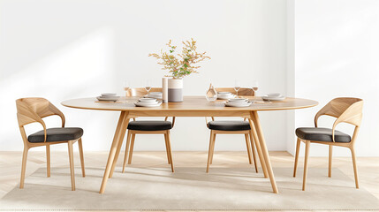Dining table with stylish chairs in modern interior design featuring elegant decor and natural lighting