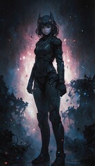 Fototapeta premium Futuristic female warrior in dark armor