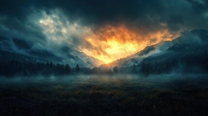 Fototapeta premium Moody Lynx Landscape with Dramatic Sunset