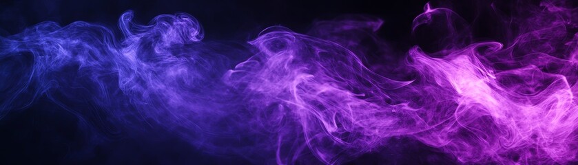 Abstract image of rising multicolored smoke on dark background, featuring purple and blue hues, creating a mystical and ethereal atmosphere.