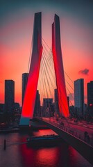 Rotterdam's Willemsbrug Bridge at Sunset with Vibrant Sky