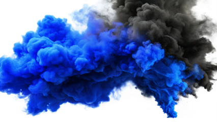 Blue and black smoke isolated on white background