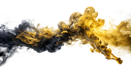 Gold and black smoke merging isolated on white background