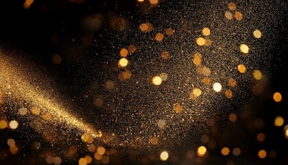 Gold glitter on a black background. Glitter of dust confetti. Sequin pattern texture. background with particles