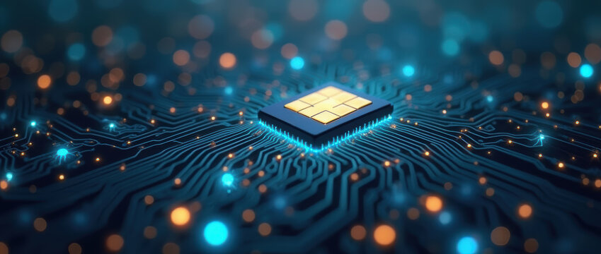 Modern Digital Infrastructure: SIM Card and Microchip Close-Up, Representing Wireless Communication