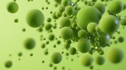 Abstract green spheres floating against a smooth background, conveying a sense of depth and movement.