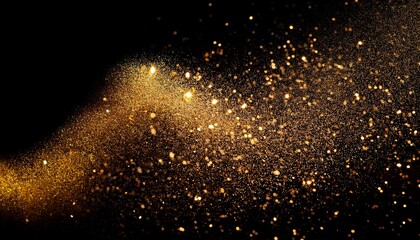 Gold glitter on a black background. Glitter of dust confetti. Sequin pattern texture. background with particles