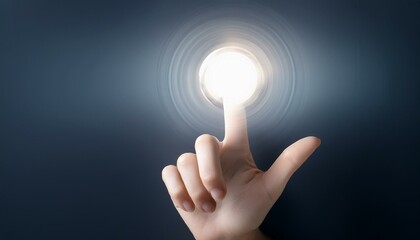 Photo of a hand with a glowing finger symbolizing the beginning of a new era of technological development