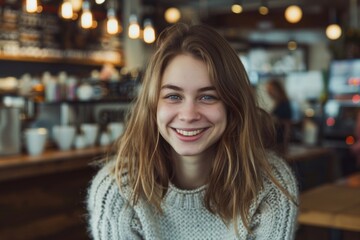Portrait of a smiling young woman in coffee shop