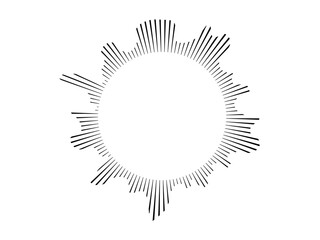 Round shaped sound wave for audio music .   Sound line, radial spectrum, sound equalizer. Circular geometric wavy frame.  Infographic radial element .   Vector radial spectrum .