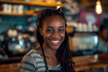Portrait of a smiling young woman in coffee shop