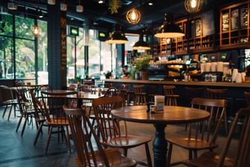 Interior of a empty cafe shop in London