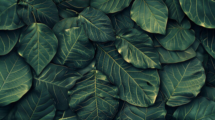 Obraz premium Close-up of lush, green leaves with intricate vein patterns.
